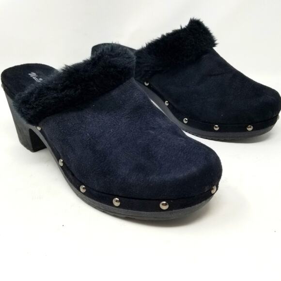 UnionBay Black Faux Fur Slip ons Clogs Platform  Slides 11 - Picture 1 of 10